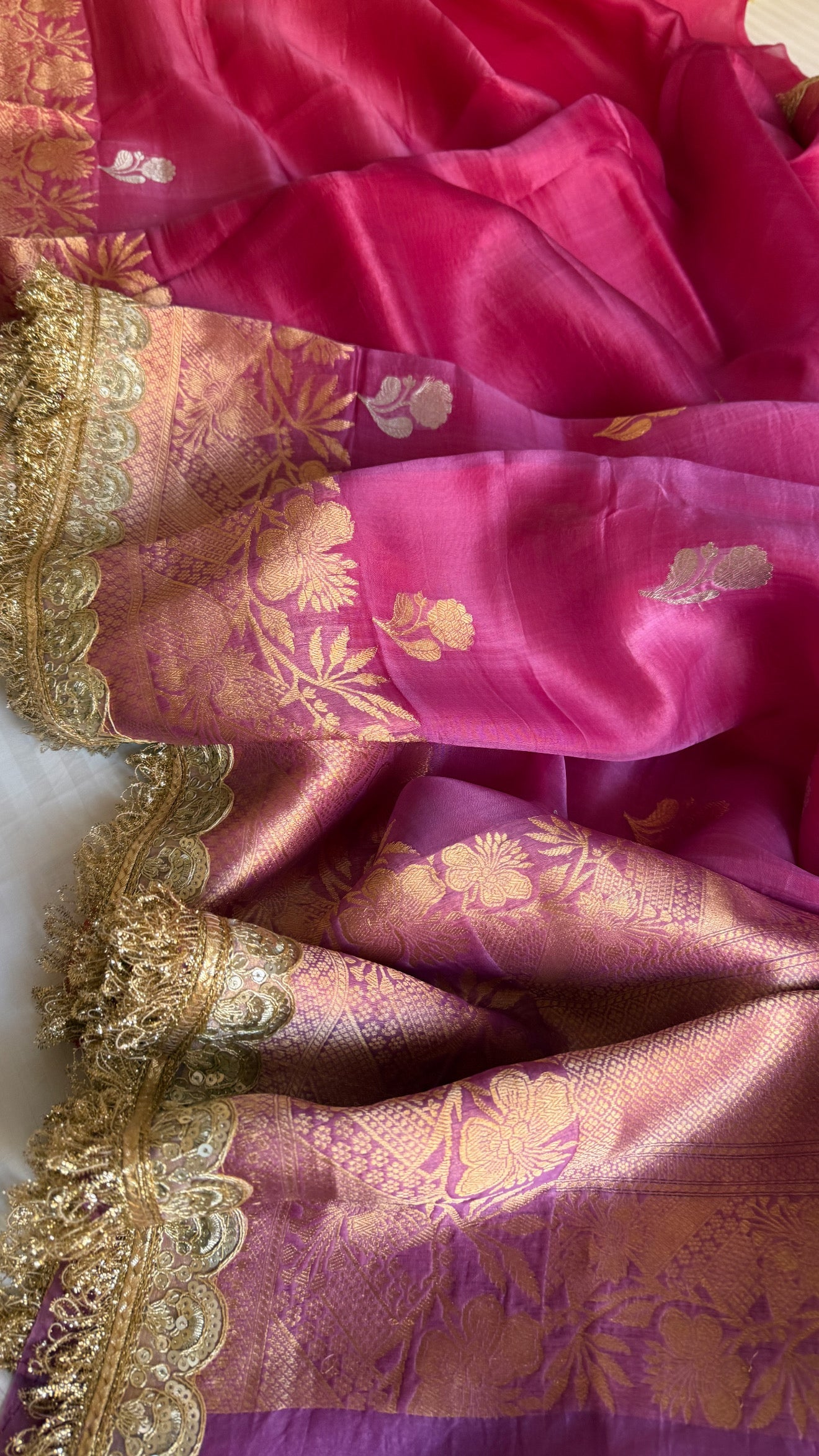 4D rang birangi shaded multicoloured Kora silk Banarasi saree